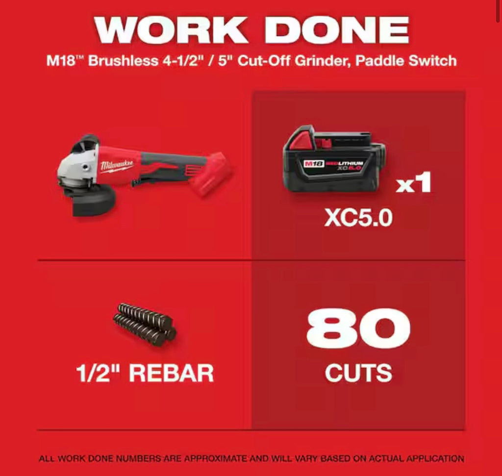 M18 18V Lithium-Ion Brushless Cordless 4-1/2 in./5 in. Grinder w/Paddle Switch (Tool-Only)