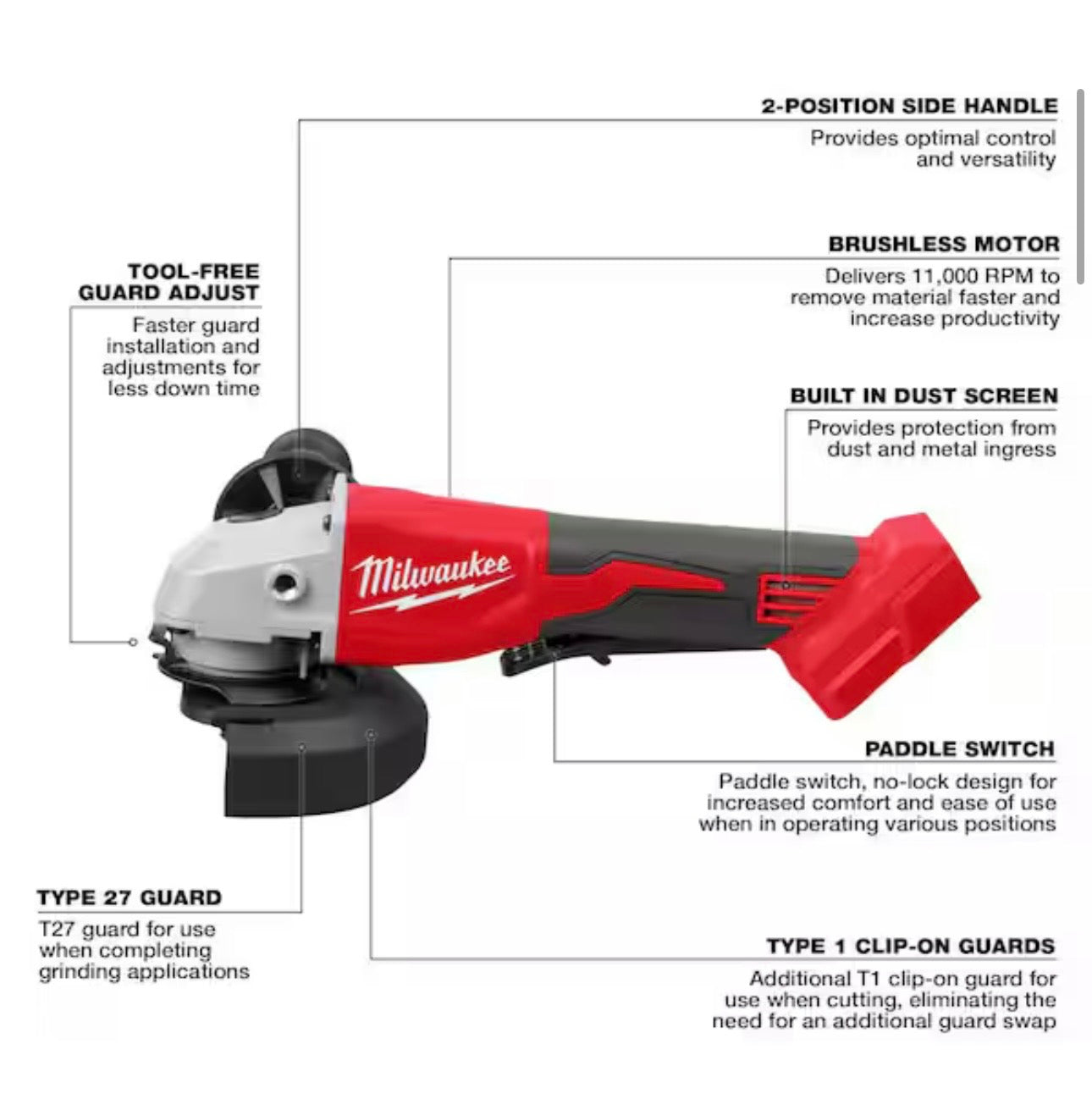 M18 18V Lithium-Ion Brushless Cordless 4-1/2 in./5 in. Grinder w/Paddle Switch (Tool-Only)