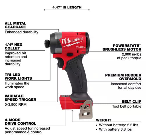 M18 FUEL 18V 1/4 In. Hex Impact Driver (Tool Only)