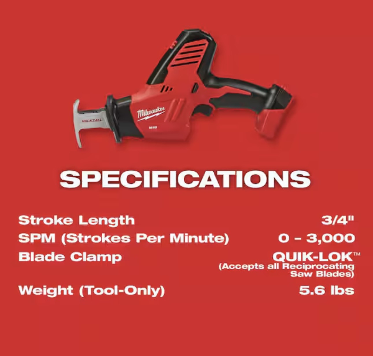 M18 18V Lithium-Ion Cordless HACKZALL Reciprocating Saw (Tool-Only)